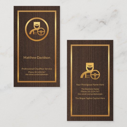 Elegant Wood Grain Texture Gold Lijst Chauffeur Visitekaartje (Voorkant / Achterkant)