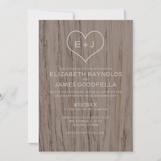 Elegant Wood Grain Wedding Invitations Kaart (Voorkant)