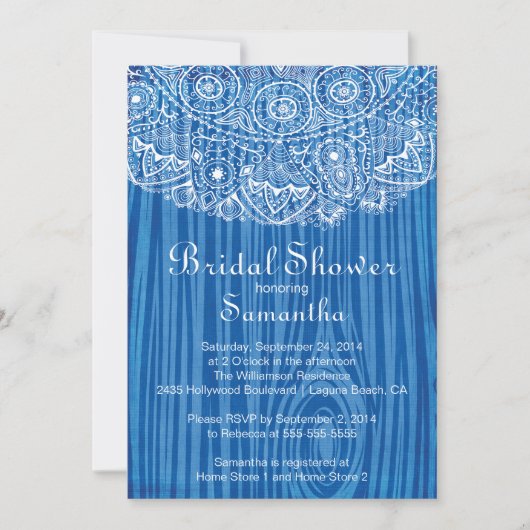 Elegant  Wood Lace Bridal Shower Invitation Kaart (Voorkant)