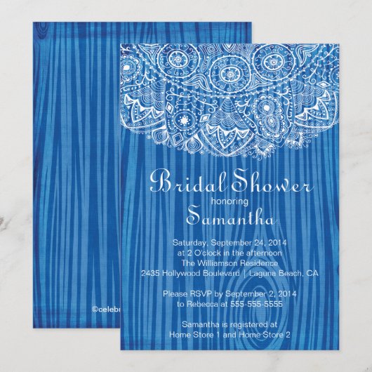 Elegant  Wood Lace Bridal Shower Invitation Kaart (Voorkant / Achterkant)