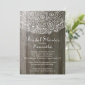 Elegant  Wood Lace Bridal Shower Invitation Kaart (Staand voorkant)