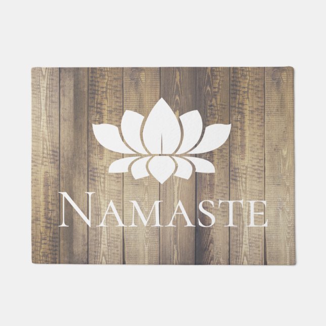 Elegant Wood Planks Namaste White Lotus Deurmat (Voorkant)