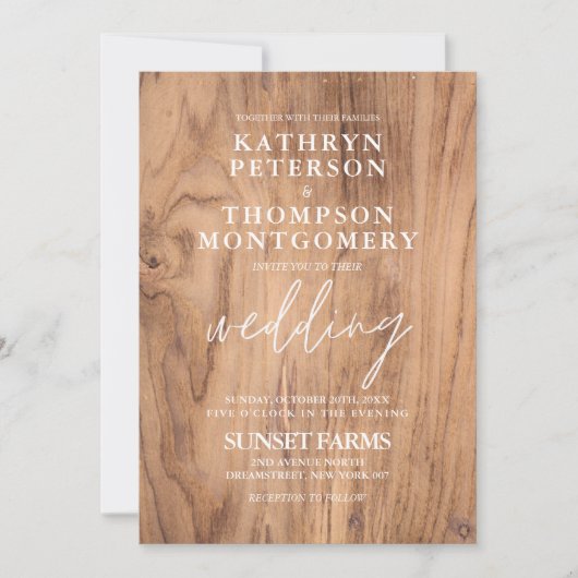 Elegant Wood Rustic Wedding Invitation Kaart (Voorkant)
