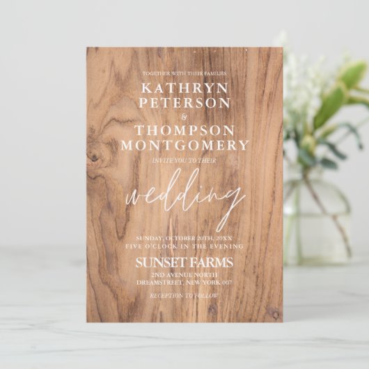 Elegant Wood Rustic Wedding Invitation Kaart (Staand voorkant)