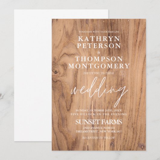 Elegant Wood Rustic Wedding Invitation Kaart (Voorkant / Achterkant)