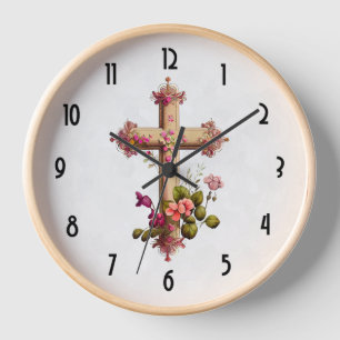 Elegant Wooden Cross met roze bloemen