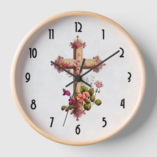Elegant Wooden Cross met roze bloemen (Voorkant)