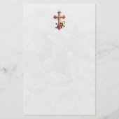 Elegant Wooden Cross met roze bloemen Briefpapier (Voorkant)