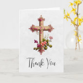 Elegant Wooden Cross met roze bloemen Dank je wel Kaart (Gele Bloem)