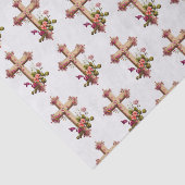 Elegant Wooden Cross met roze bloemen gepatterd Tissuepapier (Detail)
