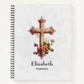 Elegant Wooden Cross met roze bloemen Notitieboek (Voorkant)