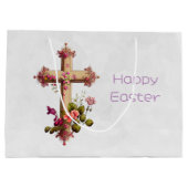 Elegant Wooden Cross met Roze Bloemen Pasen Groot Cadeauzakje (Achterkant)