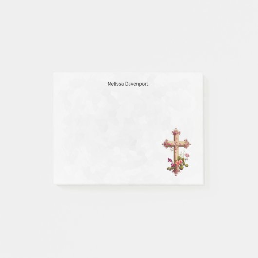 Elegant Wooden Cross met roze bloemen Post-it® Notes (Voorkant)