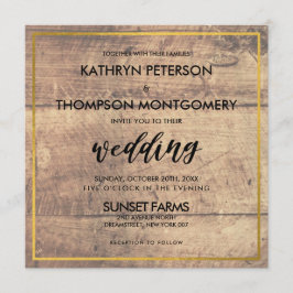 Elegant Wooden Gold Wedding Uitnodiging