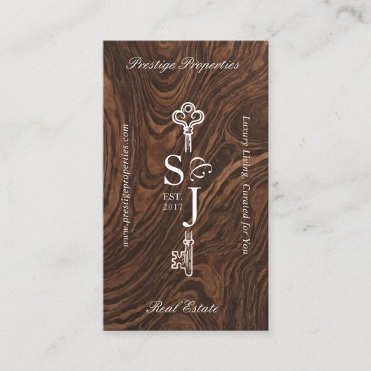 Elegant Woodgrain Key Monogram Stylish Arch Photo Visitekaartje (Voorkant)