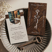 Elegant Woodgrain Key Monogram Stylish Arch Photo Visitekaartje