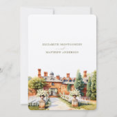 Elegant Woodhall Manor Waterverf Bruiloft Kaart (Achterkant)