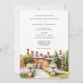 Elegant Woodhall Manor Waterverf Bruiloft Kaart (Voorkant)