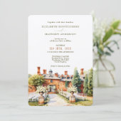 Elegant Woodhall Manor Waterverf Bruiloft Kaart (Staand voorkant)