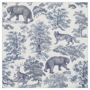 Elegant Woodland Animal Blue Toile Pattern Stof