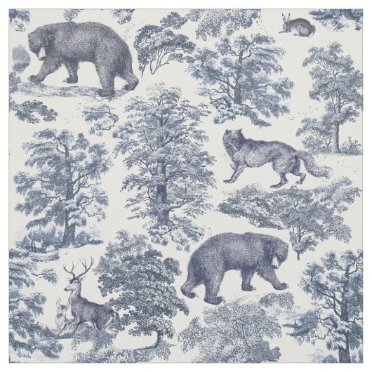 Elegant  Woodland Animal Blue Toile Pattern Stof (Swatch)