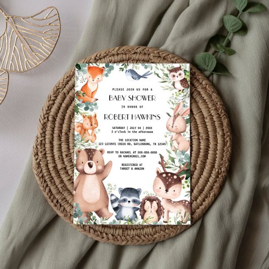 Elegant Woodland Animal Forest Vrienden Baby showe Kaart