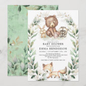 Elegant Woodland Animals Baby shower Greenery Gold Kaart (Voorkant / Achterkant)