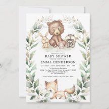 Elegant Woodland Animals Baby shower Greenery Gold