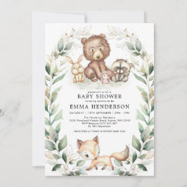 Elegant Woodland Animals Baby shower Greenery Gold Kaart