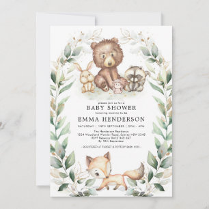 Elegant Woodland Animals Baby shower Greenery Gold Kaart