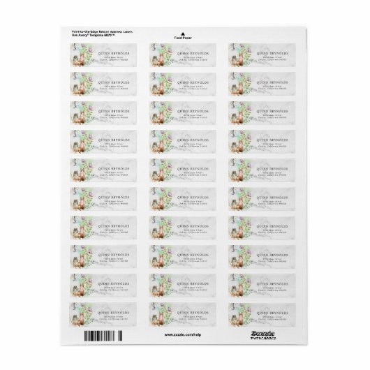 Elegant Woodland Animals retouradreslabel Etiket (Full Sheet)