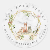 Elegant Woodland Animals Return Address Ronde Sticker (Voorkant)