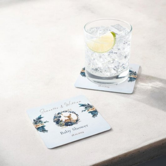 Elegant Woodland Baby shower Herten Blauw Goud Blo Kartonnen Onderzetters