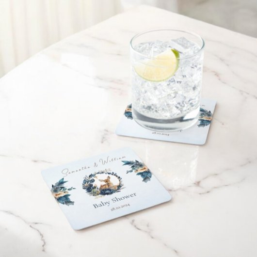 Elegant Woodland Baby shower Herten Blauw Goud Blo Kartonnen Onderzetters