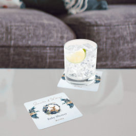 Elegant Woodland Baby shower Herten Blauw Goud Blo Kartonnen Onderzetters