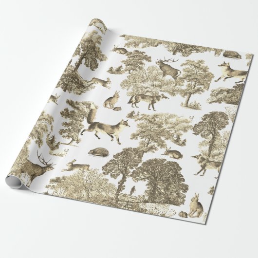 Elegant Woodland Beige Fox Konijnentoilet Cadeaupapier (Uitgerold)
