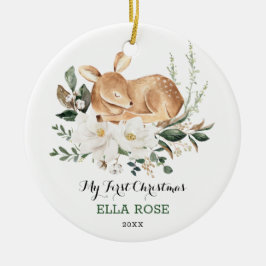 Elegant Woodland Deer Baby Eerste Kerstkerkerkerke Keramisch Ornament