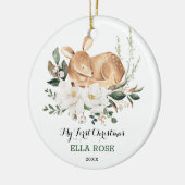 Elegant Woodland Deer Baby Eerste Kerstkerkerkerke Keramisch Ornament (Links)
