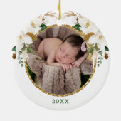 Elegant Woodland Deer Baby Eerste Kerstkerkerkerke Keramisch Ornament (Achterkant)