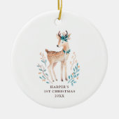 Elegant Woodland Deer Baby Eerste Kerstkerstdag Aa Keramisch Ornament (Voorkant)