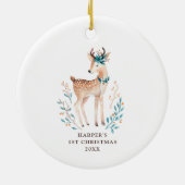 Elegant Woodland Deer Baby Eerste Kerstkerstdag Aa Keramisch Ornament (Achterkant)