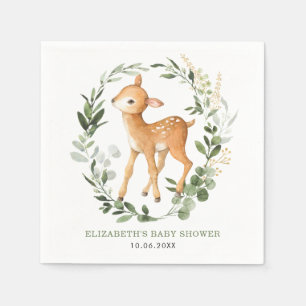 Elegant Woodland Deer Botanical Leaves Baby shower Servet