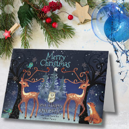 Elegant Woodland Deer Christmas | Forest Scene Feestdagen Kaart
