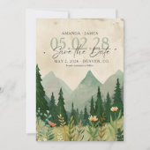 Elegant Woodland en Mountain Photo Save the Date Kaart (Voorkant)