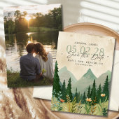 Elegant Woodland en Mountain Photo Save the Date Kaart