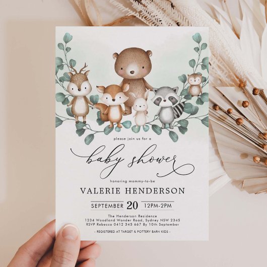 Elegant Woodland Eucalyptus Greenery Baby shower Kaart