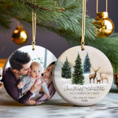 Elegant Woodland Familie van Drie Foto's Kerstmis Keramisch Ornament