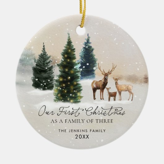 Elegant Woodland Familie van Drie Foto's Kerstmis Keramisch Ornament (Voorkant)