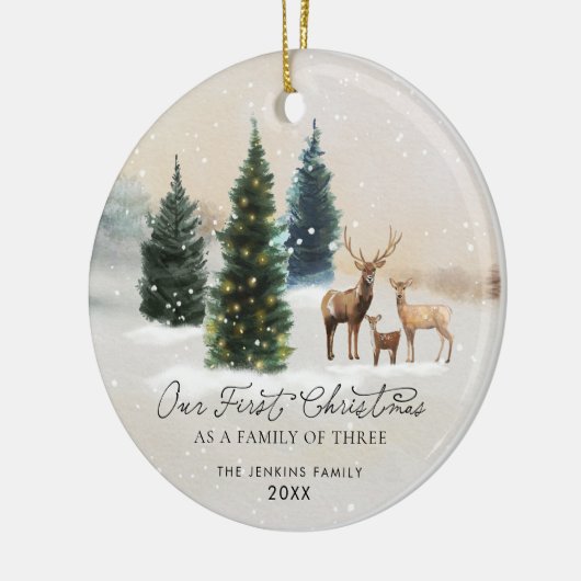 Elegant Woodland Familie van Drie Foto's Kerstmis Keramisch Ornament (Links)