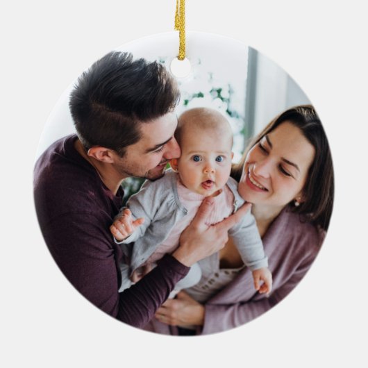 Elegant Woodland Familie van Drie Foto's Kerstmis Keramisch Ornament (Achterkant)